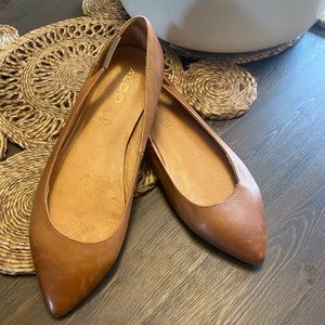 ALDO Leather Pointed Toe Flats Gold Bear Accent